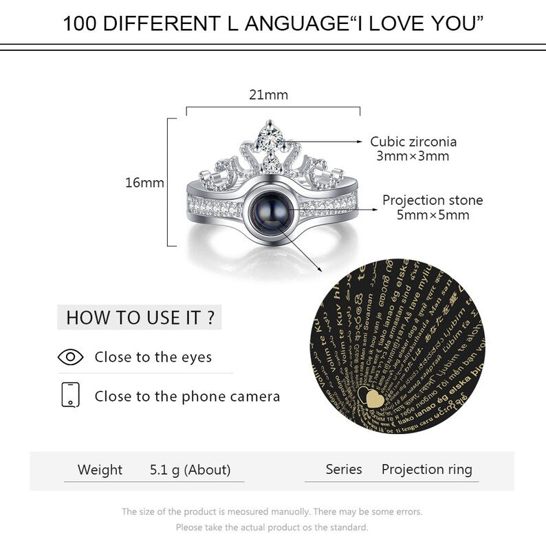 I Love You in 100 Languages Projection Ring